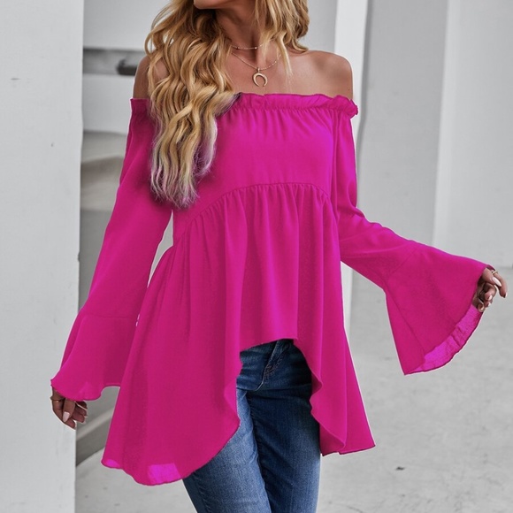 Boho Casual Off Shoulder Bell Sleeve Top - Picture 10 of 12